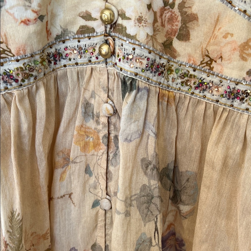 ❤️Floral Cream Maxi Dress women XL linen - Picture 5 of 7